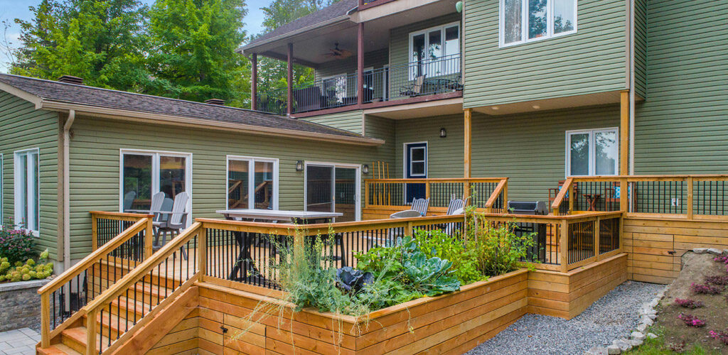 Freshly stained wood deck
