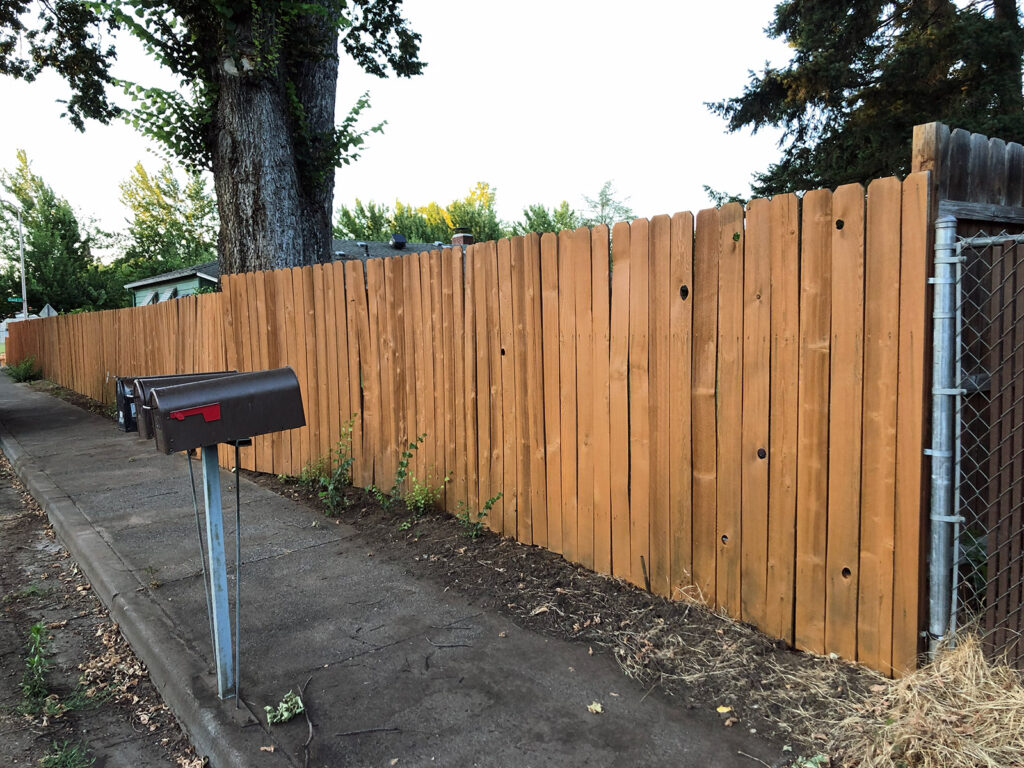 Wood fence in Medford, Oregon that was recently stained