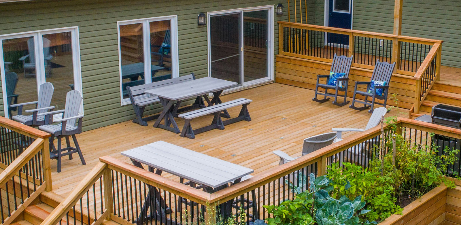 Recently stained wood deck