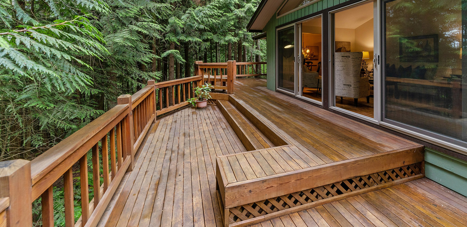 Recently pressure washed and stained wood deck