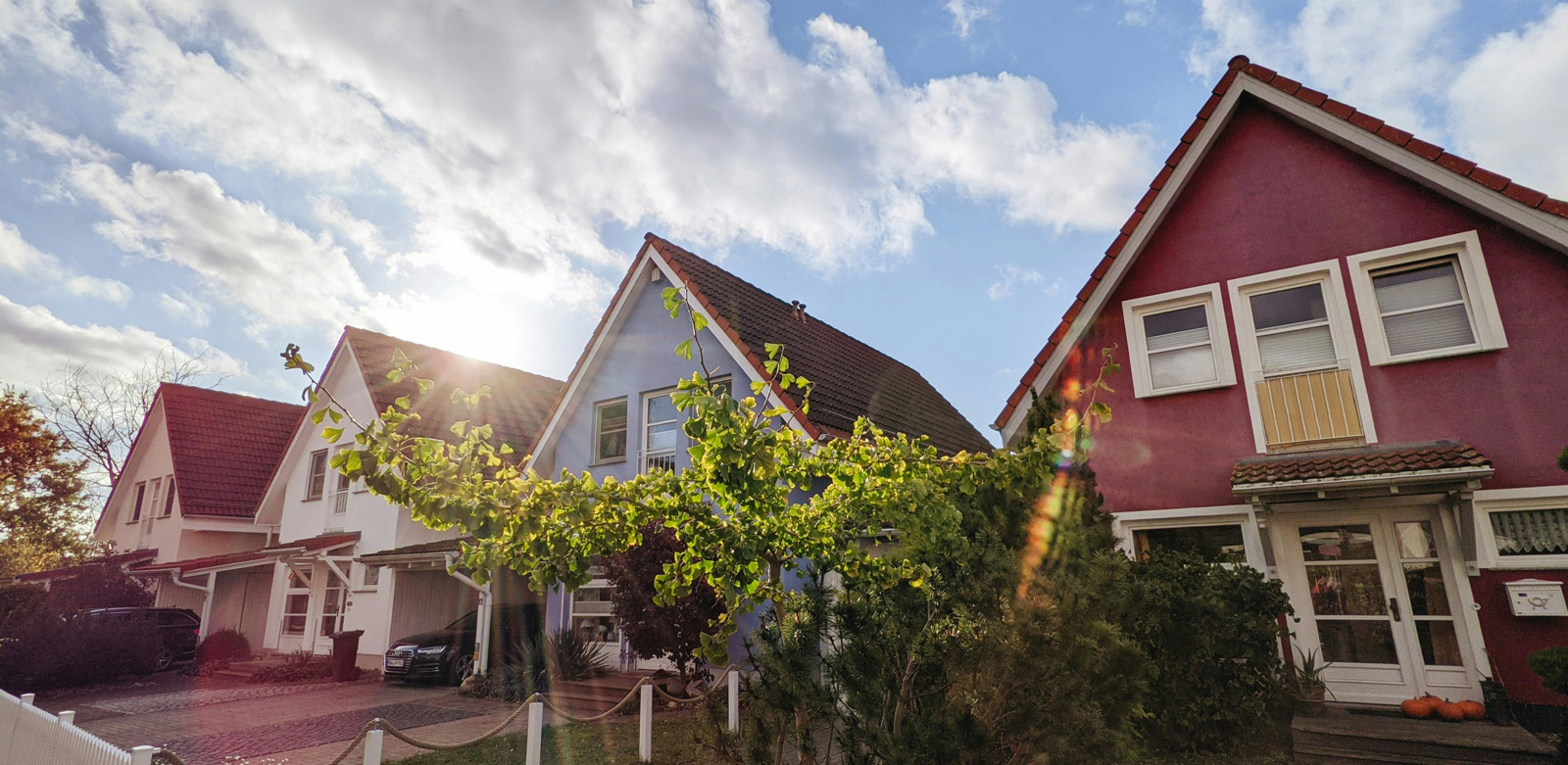 Houses in a neighborhood that are painted different colors